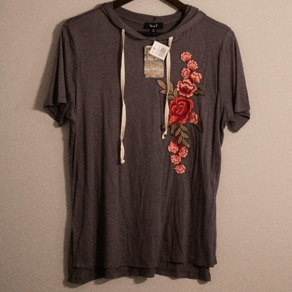 Hoodie Shirt with Embroidered Flower NWT